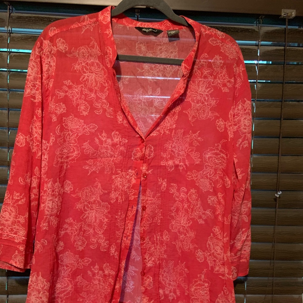 Red Floral Eddie Bauer Blouse